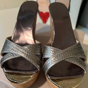 Jimmy Choo Perfume cork wedges. Silver, size 38/US 8. Worn 2xs. Box included.